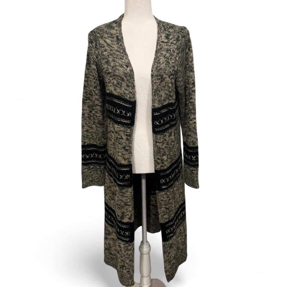 Women's Black and Tan Open Front long Cardigan